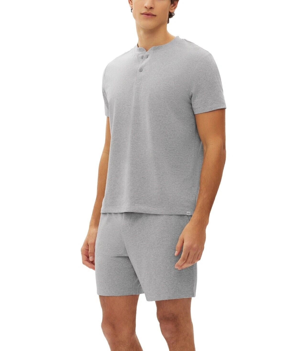 GAP Men's 2 Pc Pajama Set of Henley Top & Short, Heather Grey, Size XL