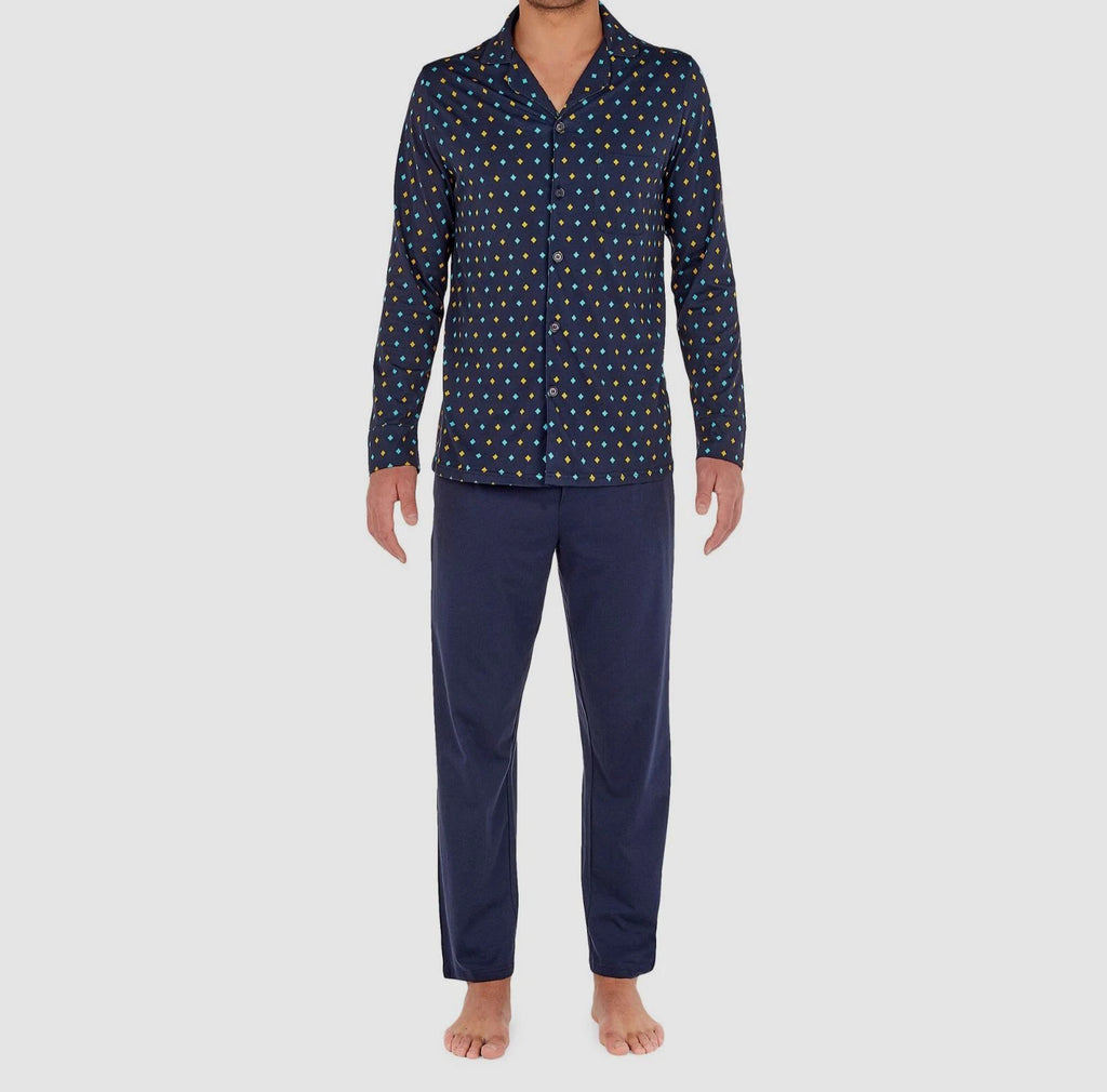 $118 Hom Men's Blue 2-Piece Graphic Logo Cotton Sleepwear Pajama Set Size XL