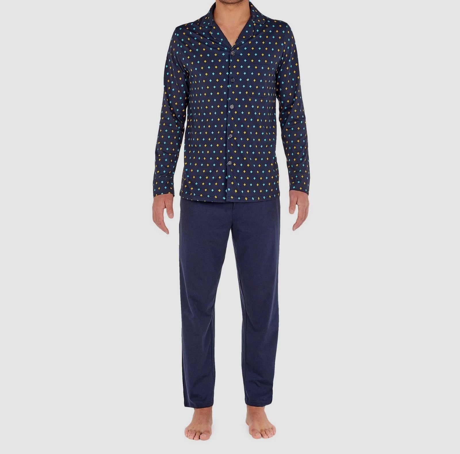 $118 Hom Men's Blue 2-Piece Graphic Logo Cotton Sleepwear Pajama Set Size XL