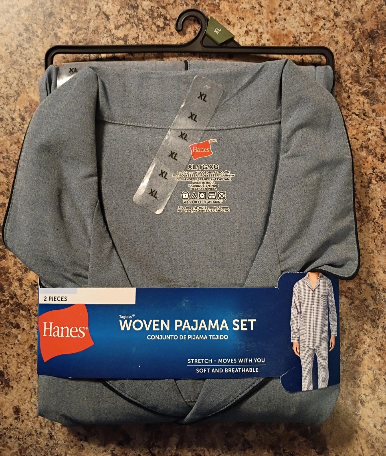 Hanes Men's Woven Pajama 2PC Set Long Sleeve top  Long Leg Pant Size XL NEW