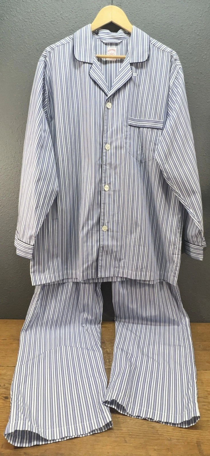Brooks Brothers Pajama Set Men L Woven Votton Long Sleeve Blue Stripe