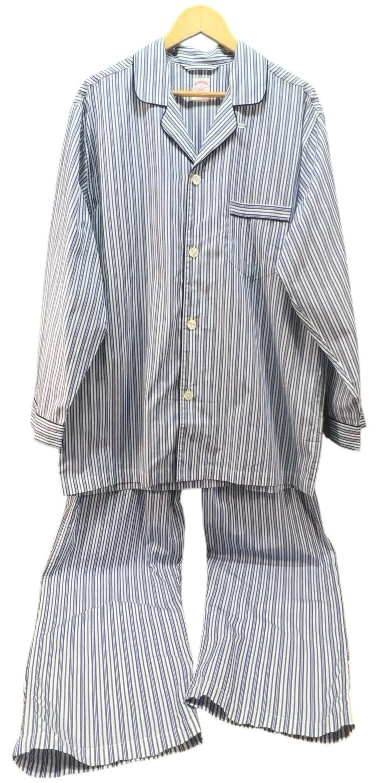 Brooks Brothers Pajama Set Men L Woven Votton Long Sleeve Blue Stripe