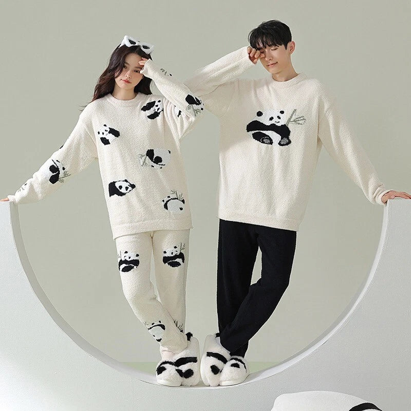 New Couple Casual Homewear Winter Warm Comfortable Panda Fashionable Pajamas Set