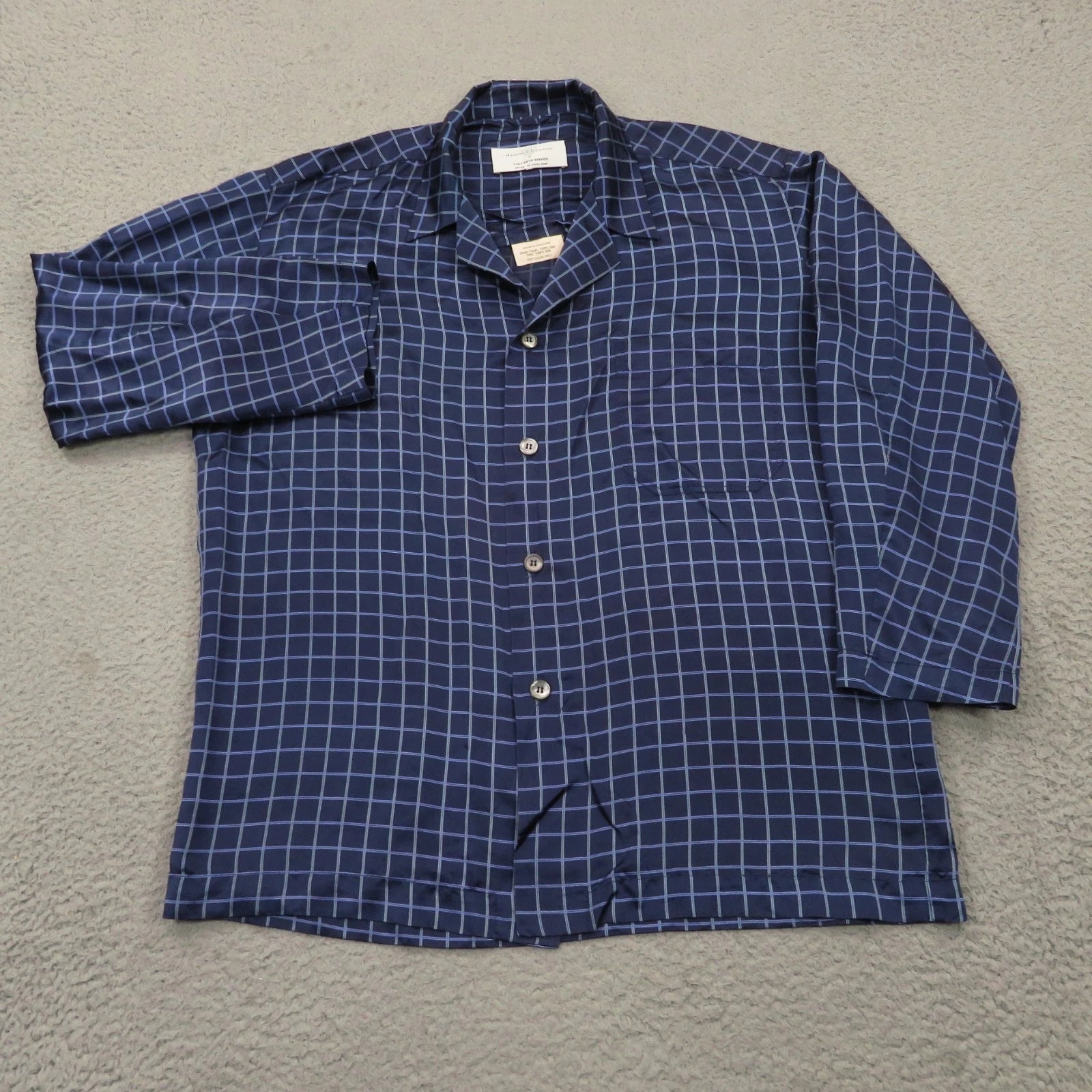 Daniel Hanson Silk Pyjama Set Mens XL Blue Check Shirt Pants Top Bottom Pajamas