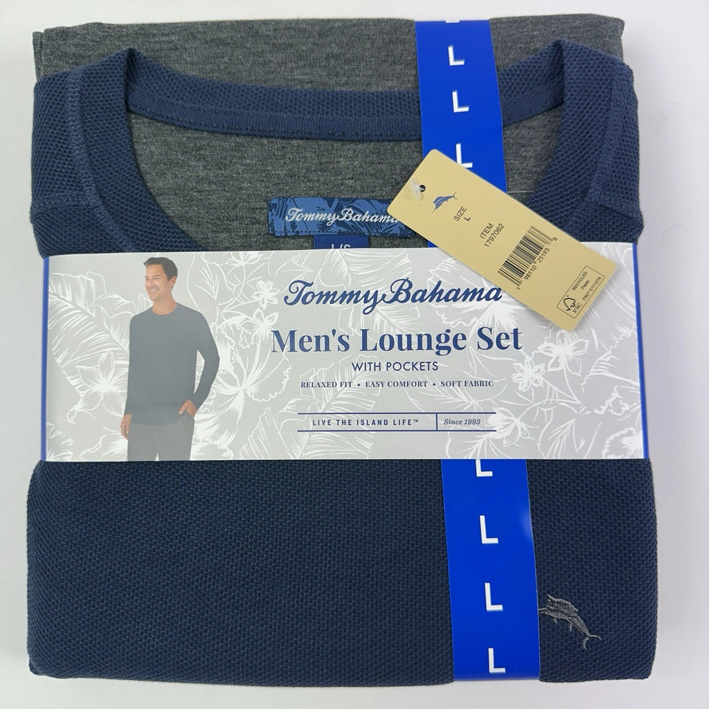 Tommy Bahama Pajamas Men's L Blue Grey Waffle Lounge Set Pants Shirt Thermal