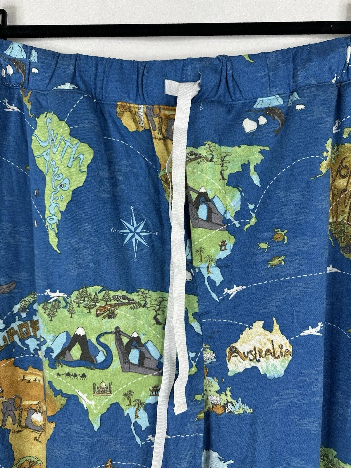 Bedhead Pajamas x Apollojets Pajama Set Mens Size XLXT Blue World Map Packable