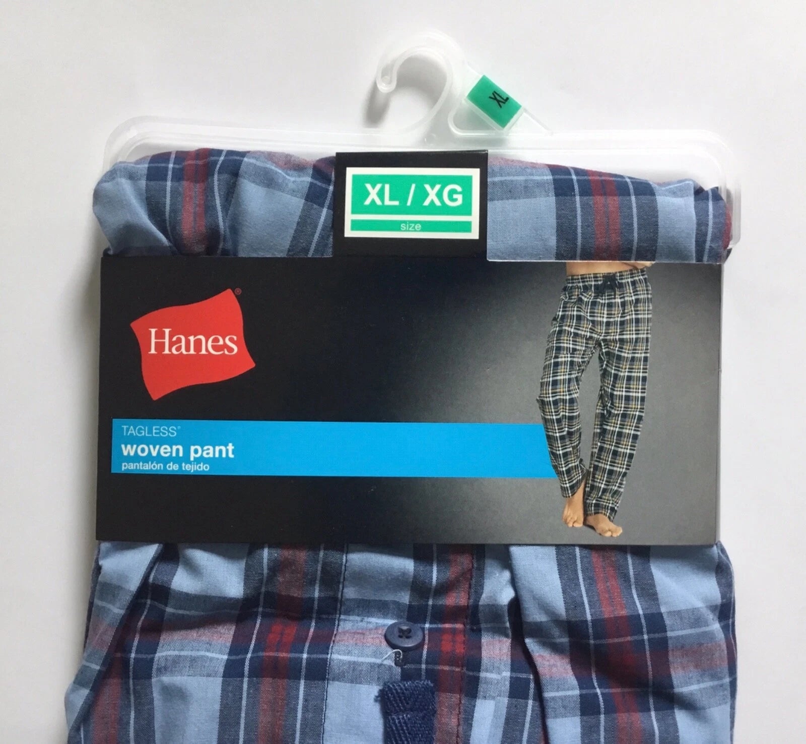 Hanes Men's Pajama Pants Sleepwear Blue Plaid Cotton Blend Size XL