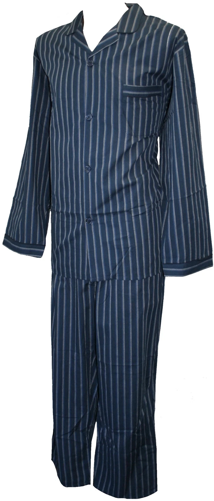 Espionage Traditional Striped Cotton Mix Long Pyjamas Navy