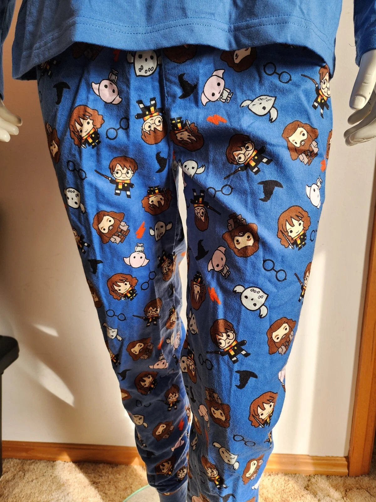 Harry Potter Mens Solemnly Swear Blue Printed Long Sleeve Pyjama Set Size L New