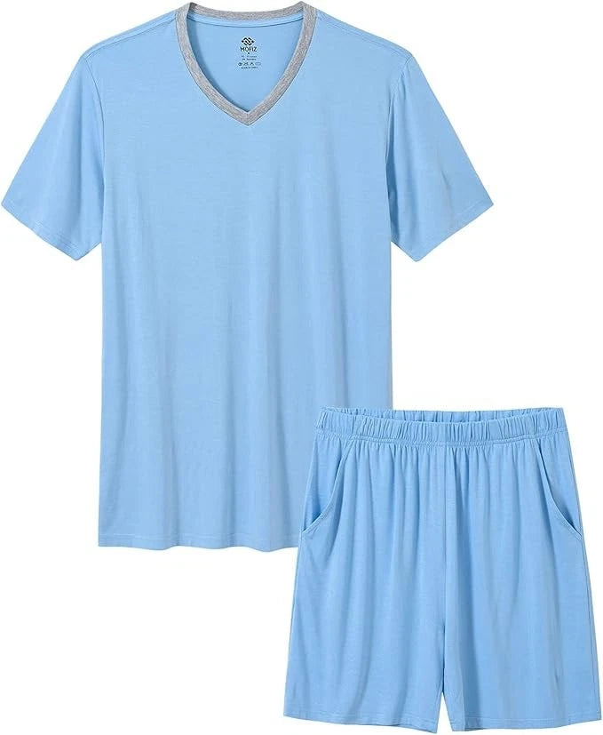 NEW SZ L Mens Pajama Set Summer Pjs Sleepwear Nightwear Lightweight Quick Dry