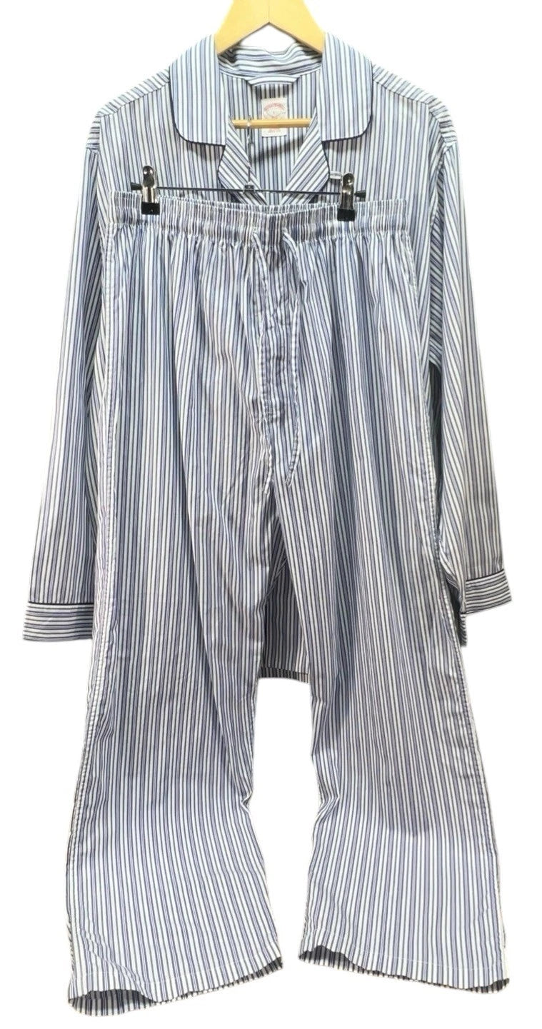 Brooks Brothers Pajama Set Men L Woven Votton Long Sleeve Blue Stripe