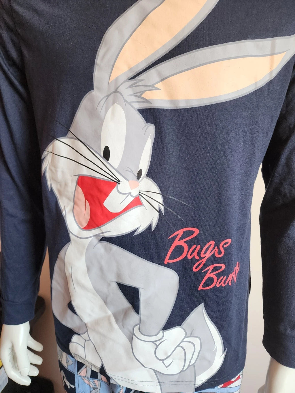 Looney Tunes Bugs Bunny Mens Navy Blue Printed 2 Piece Pyjama Set Size M New