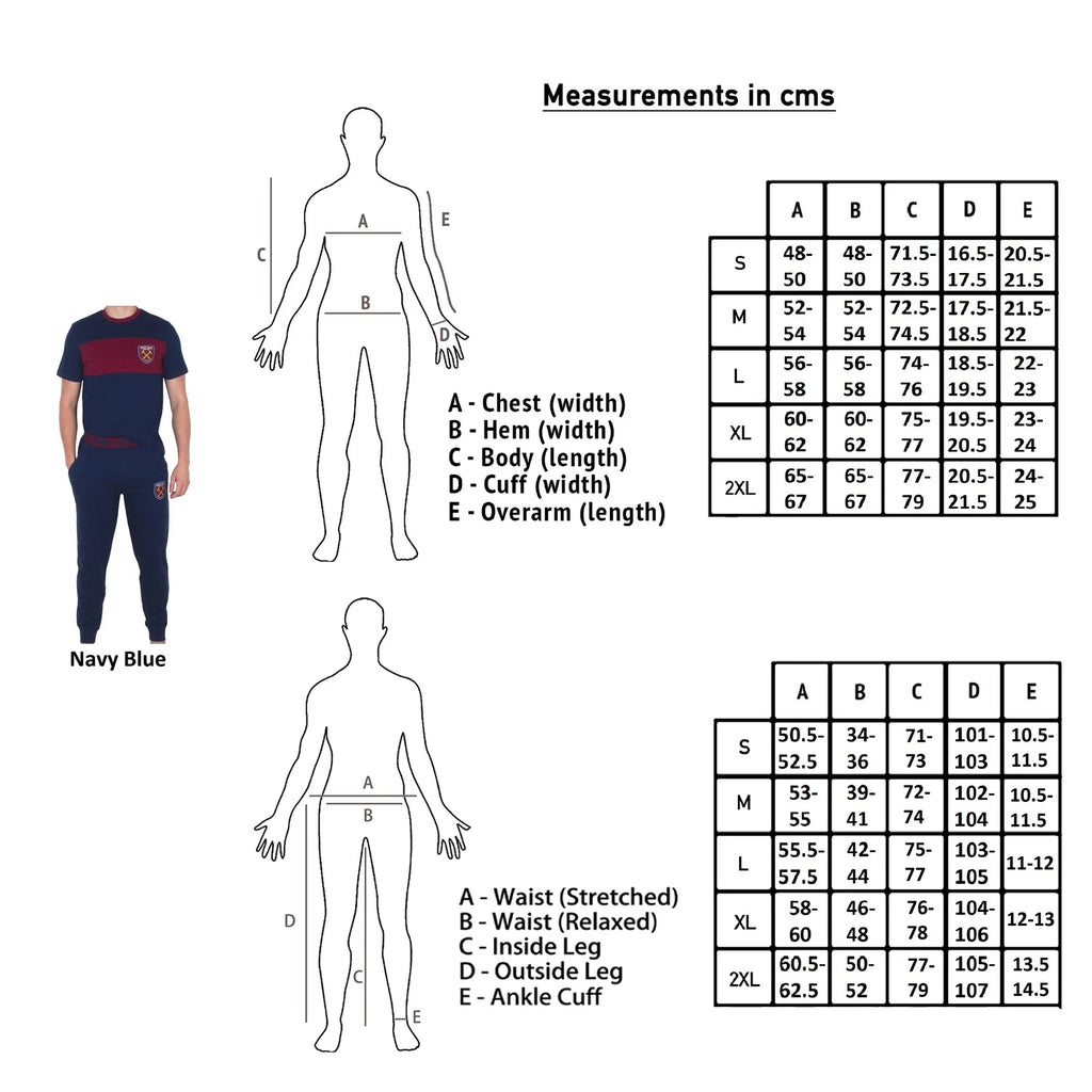 West Ham United FC Mens Pyjamas Long Premium Set OFFICIAL Football Gift