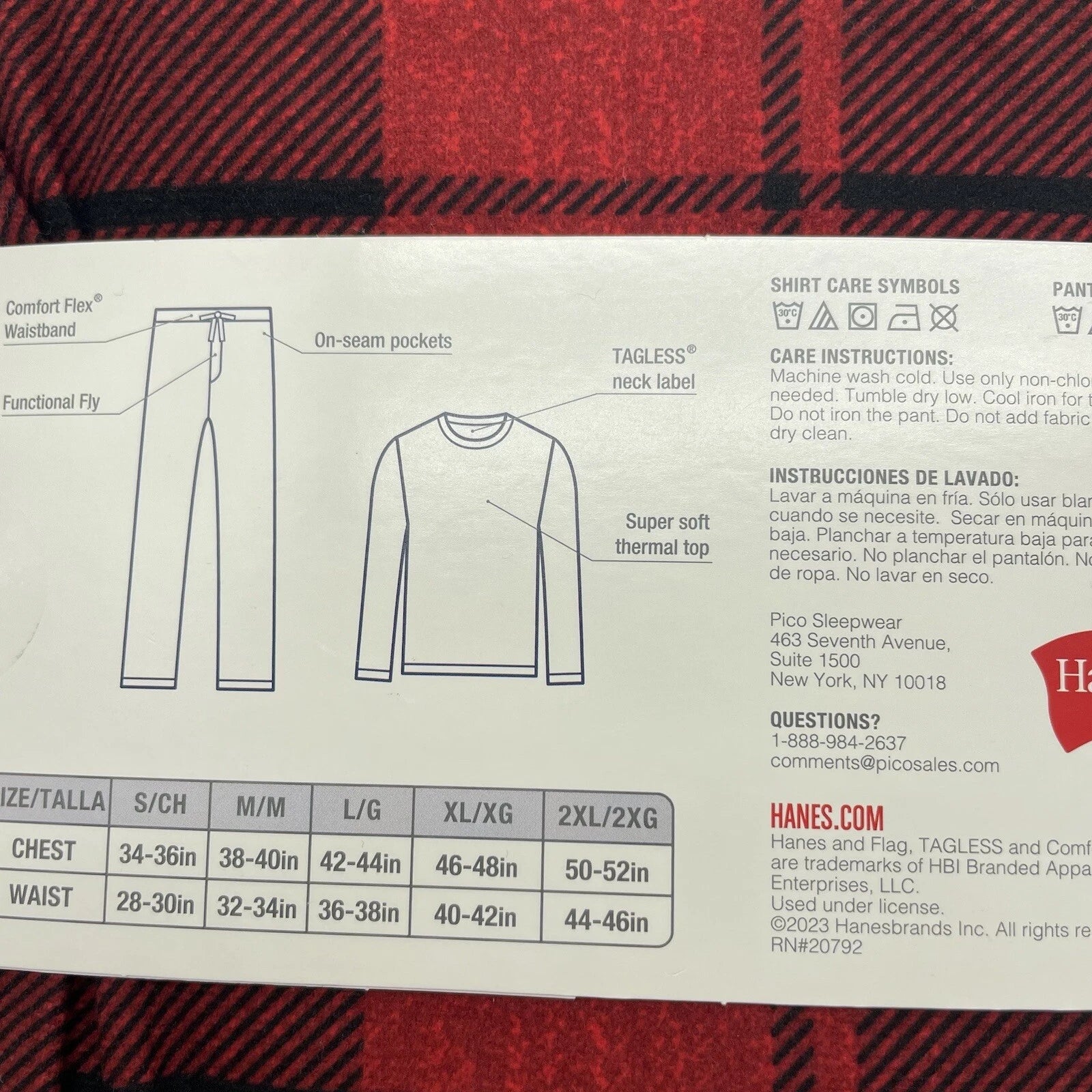 L Hanes Originals Men's 2 Pc Comfort Fleece Sleep Pajama Set Red Check Red LARGE