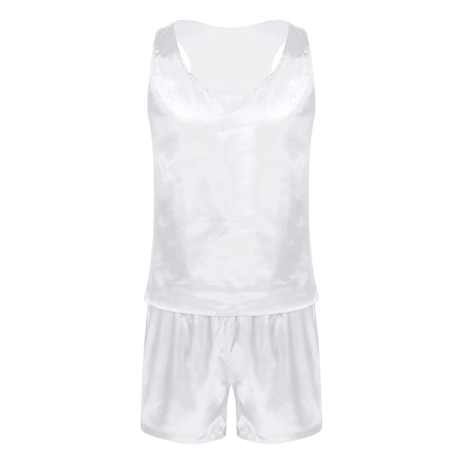 Mens Pajama Set Silky Satin Sleepwear Smooth Tank Top and Shorts 2 Pieces Set