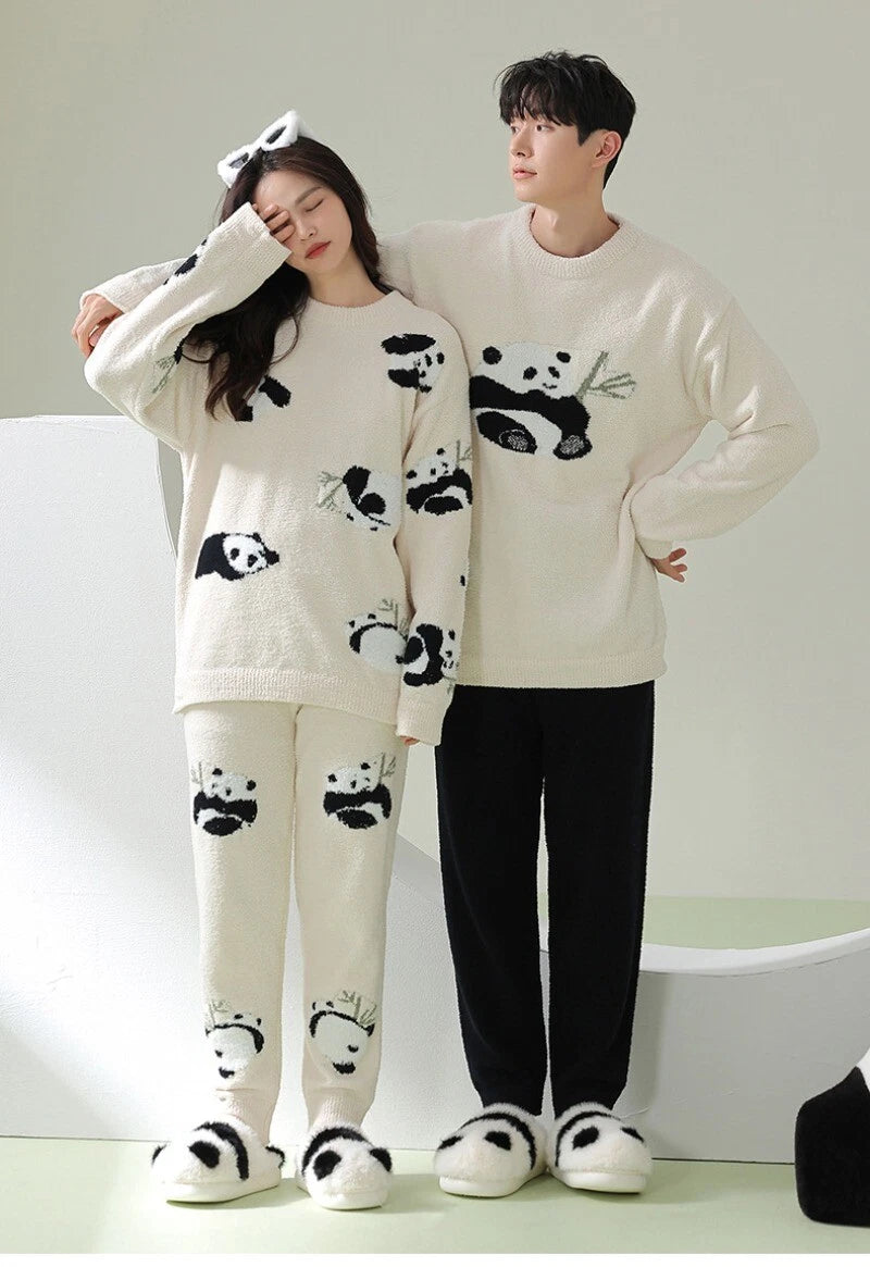 New Couple Casual Homewear Winter Warm Comfortable Panda Fashionable Pajamas Set