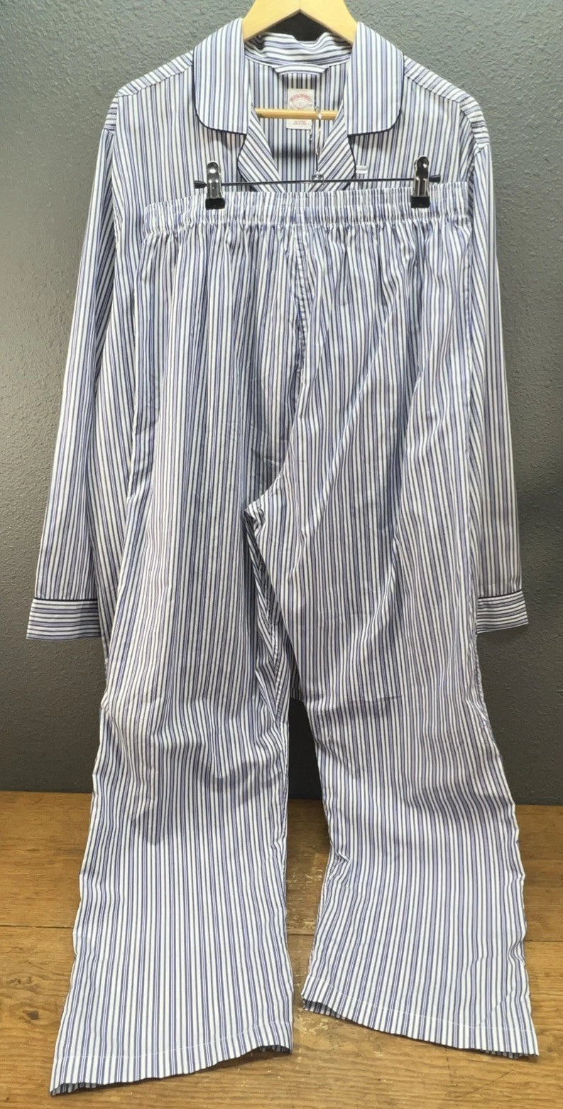 Brooks Brothers Pajama Set Men L Woven Votton Long Sleeve Blue Stripe