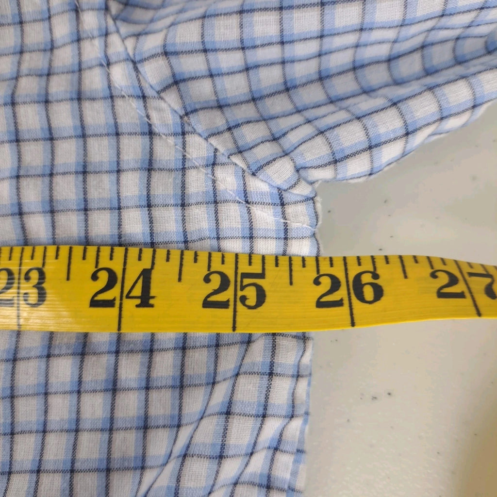 Geoffrey Beene Pajama Set XL Blue Plaid Button Long Sleeve Altered Short   *READ