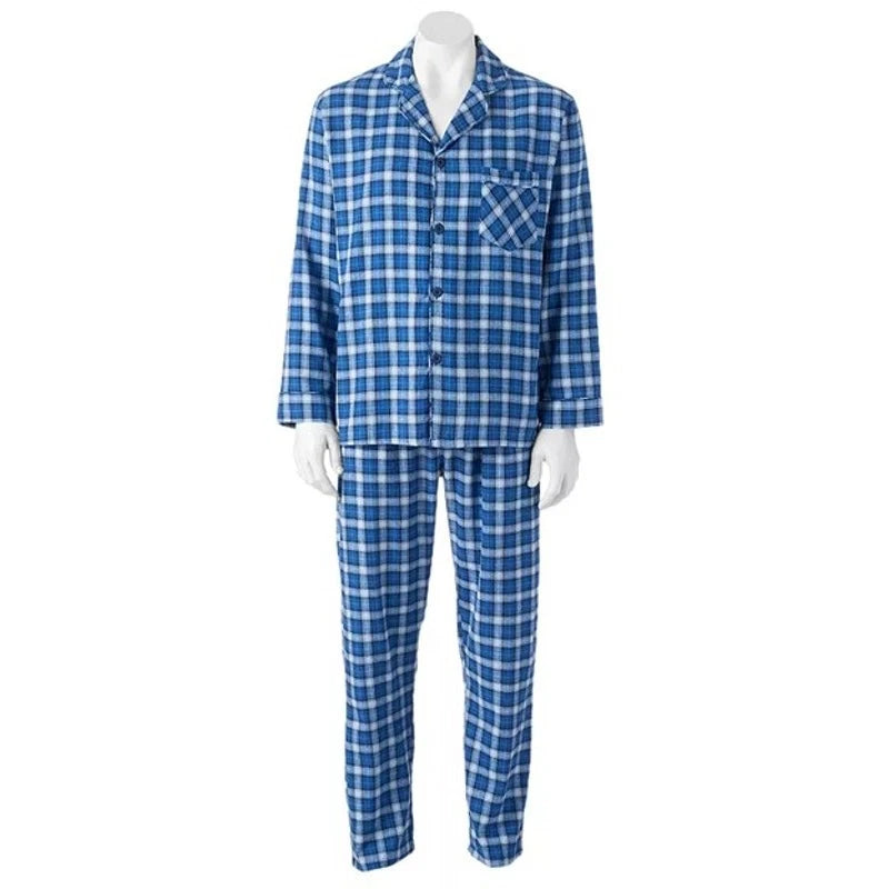 Big & Tall Hanes® Plaid Flannel Pajama Set Blue Plaid Size 3XL Comfy Relax Warm