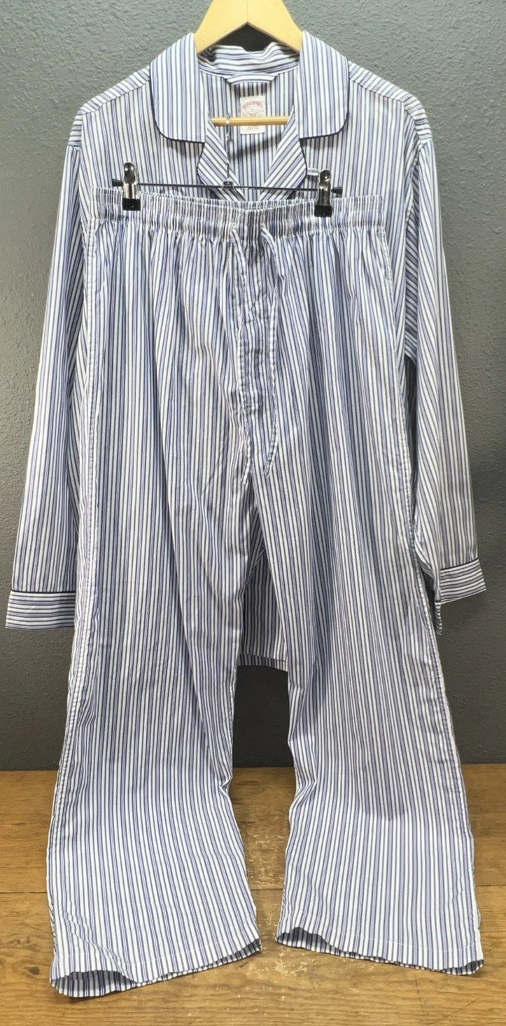 Brooks Brothers Pajama Set Men L Woven Votton Long Sleeve Blue Stripe