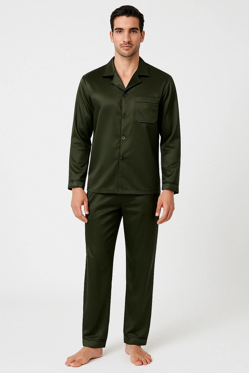 INC Mens Satin Pajama Set New L Green 2 pc Sleepwear Loungwear Night Suit PJ