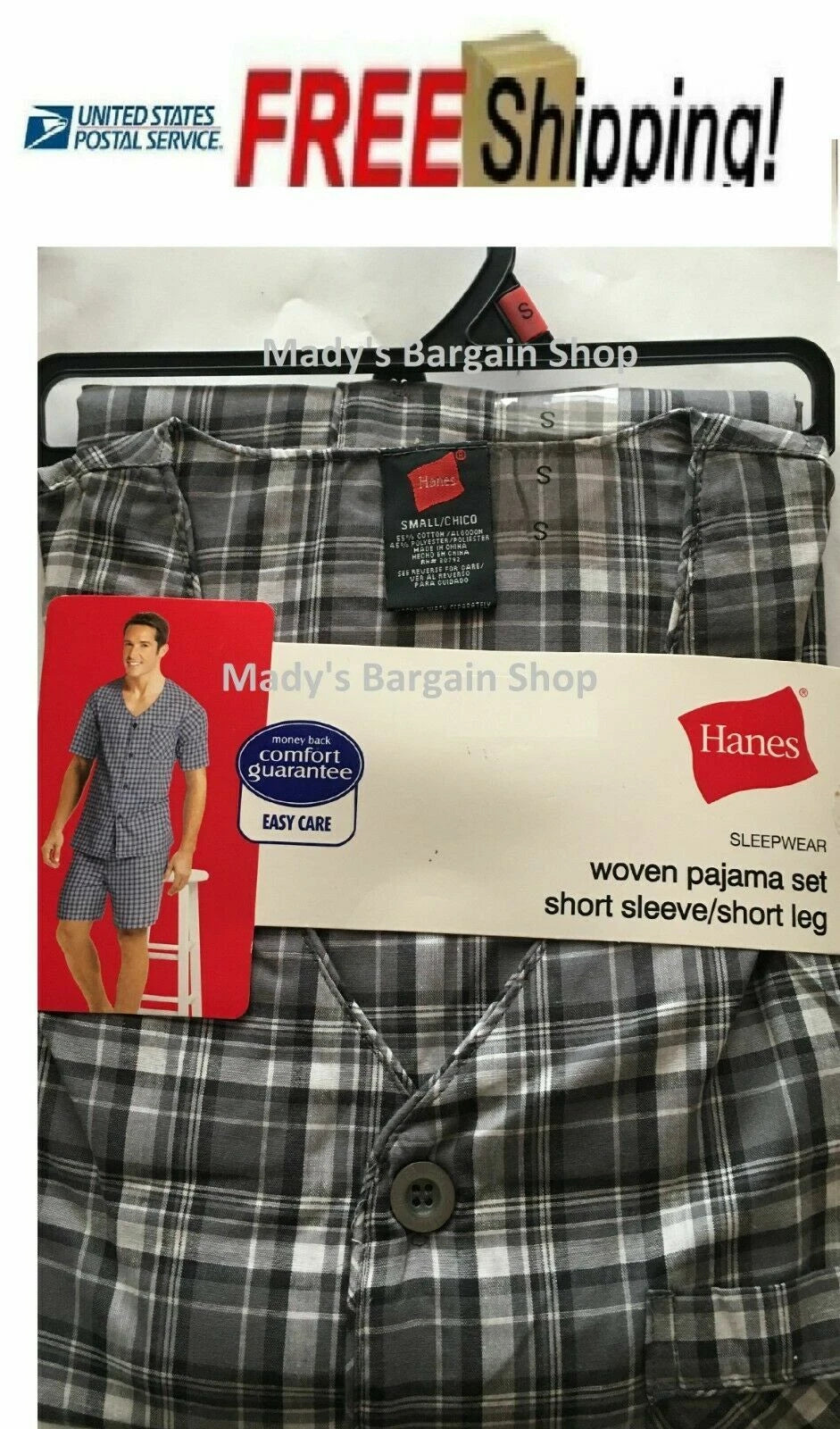 HANES SHORT SLEEVE SHORT LEG WOVEN PAJAMA SET Small Size