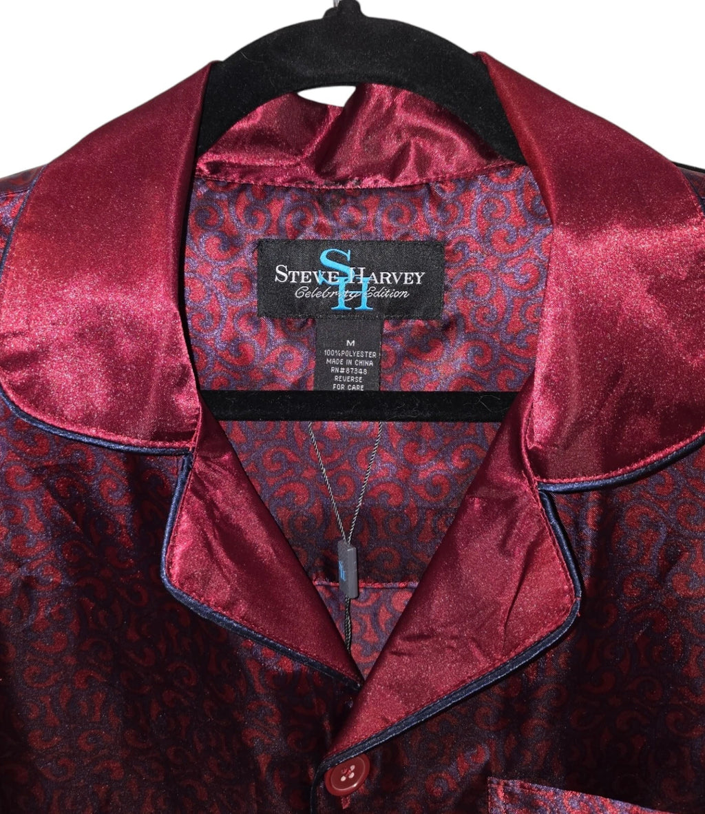 Men's Satin Pajama Set Steve Harvey Celebrity Edition RED NAVY Size M NWT