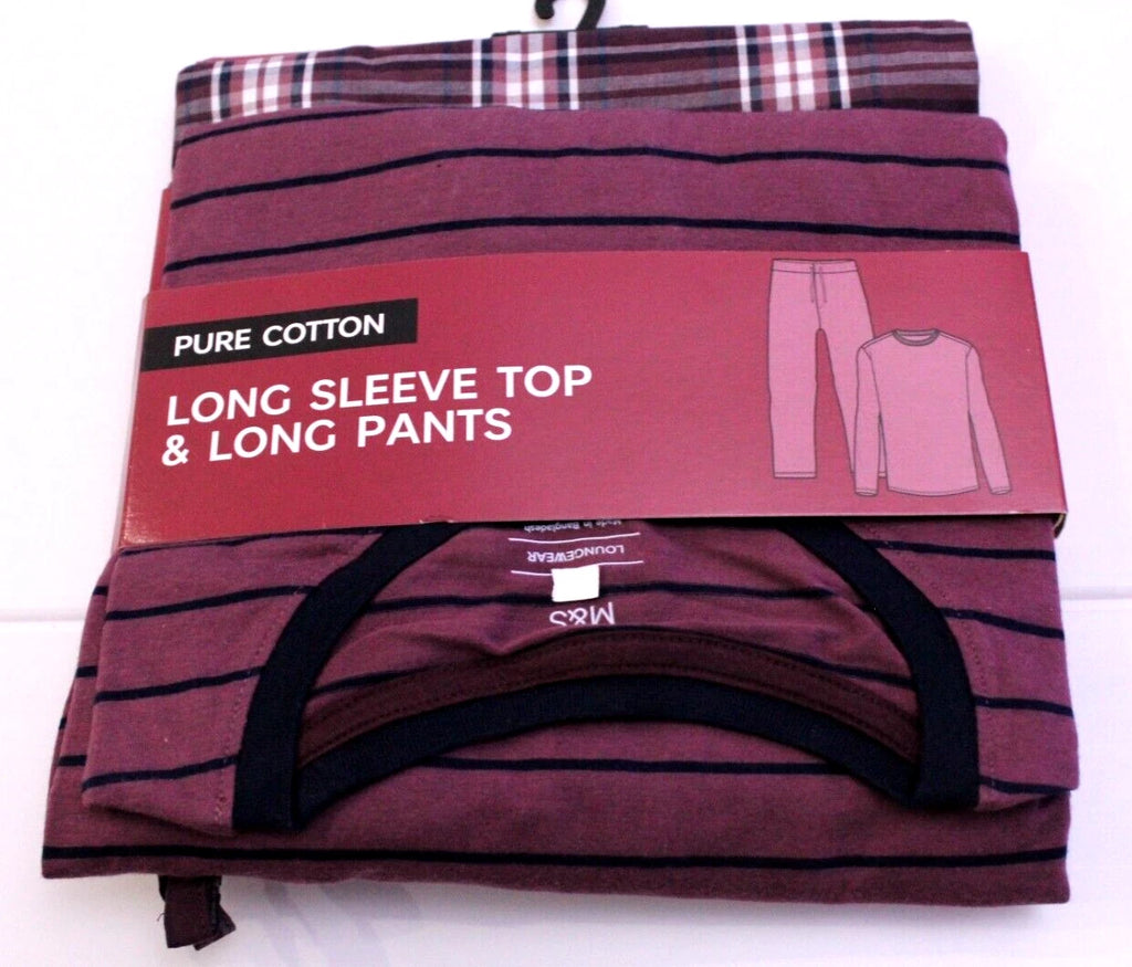 M&S Mens Pure Cotton Loungewear Long Sleeve Top&Long Pants Pyjamas Pj ~ Size XXL