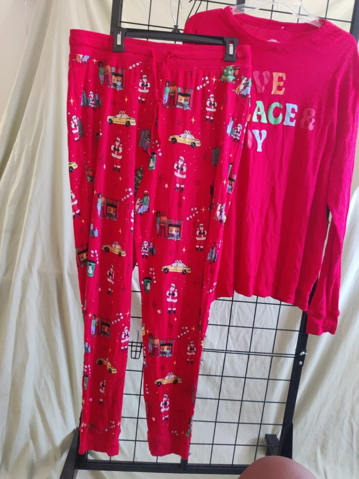 Love Peace & Joy Men's Size Large Santa Christmas Holiday Xmas Cotton Pajama Set