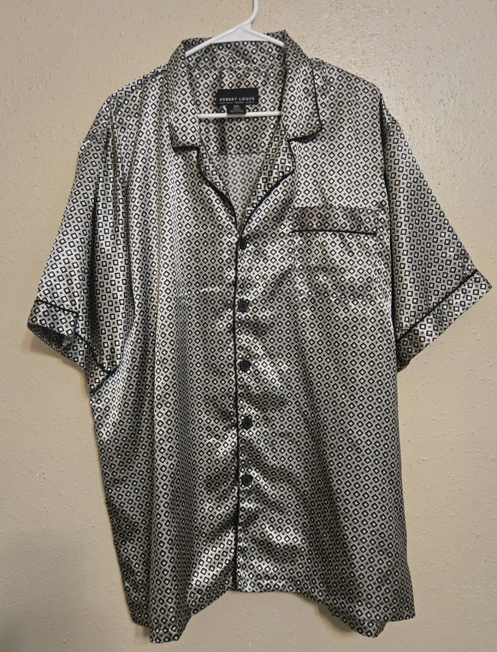 Robert Louis Mens XXL Silk Blend Short Sleeve Pajamas Black Diamond Pattern