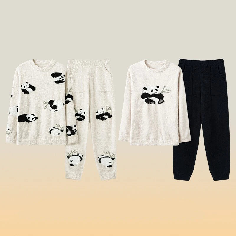 New Couple Casual Homewear Winter Warm Comfortable Panda Fashionable Pajamas Set