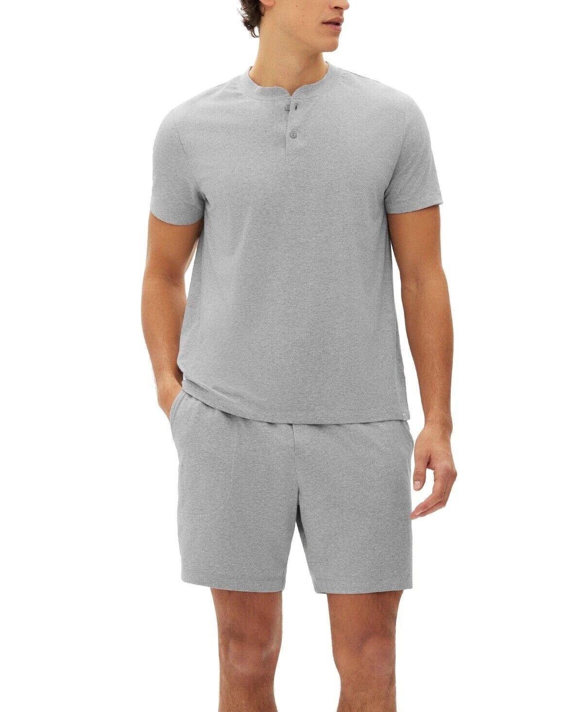 GAP Men's 2 Pc Pajama Set of Henley Top & Short, Heather Grey, Size XL