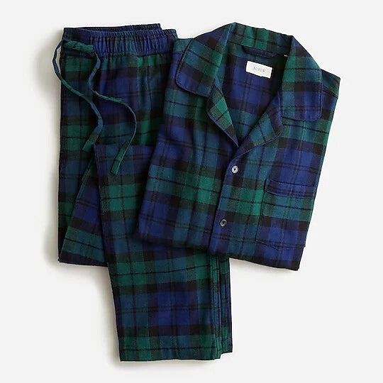 $98 NWT J. Crew Navy & Green Tartan cotton men's Large 2 pc Pajamas lounge set