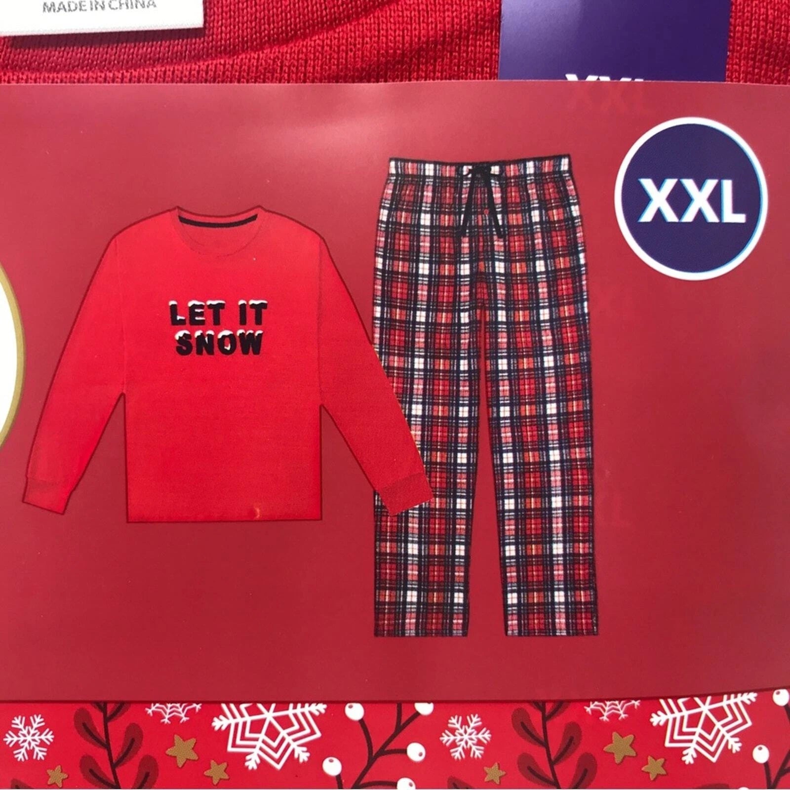 Member's Mark 2 Piece Let It Snow Pajama Set, Men's Size XXL - Red/Multi