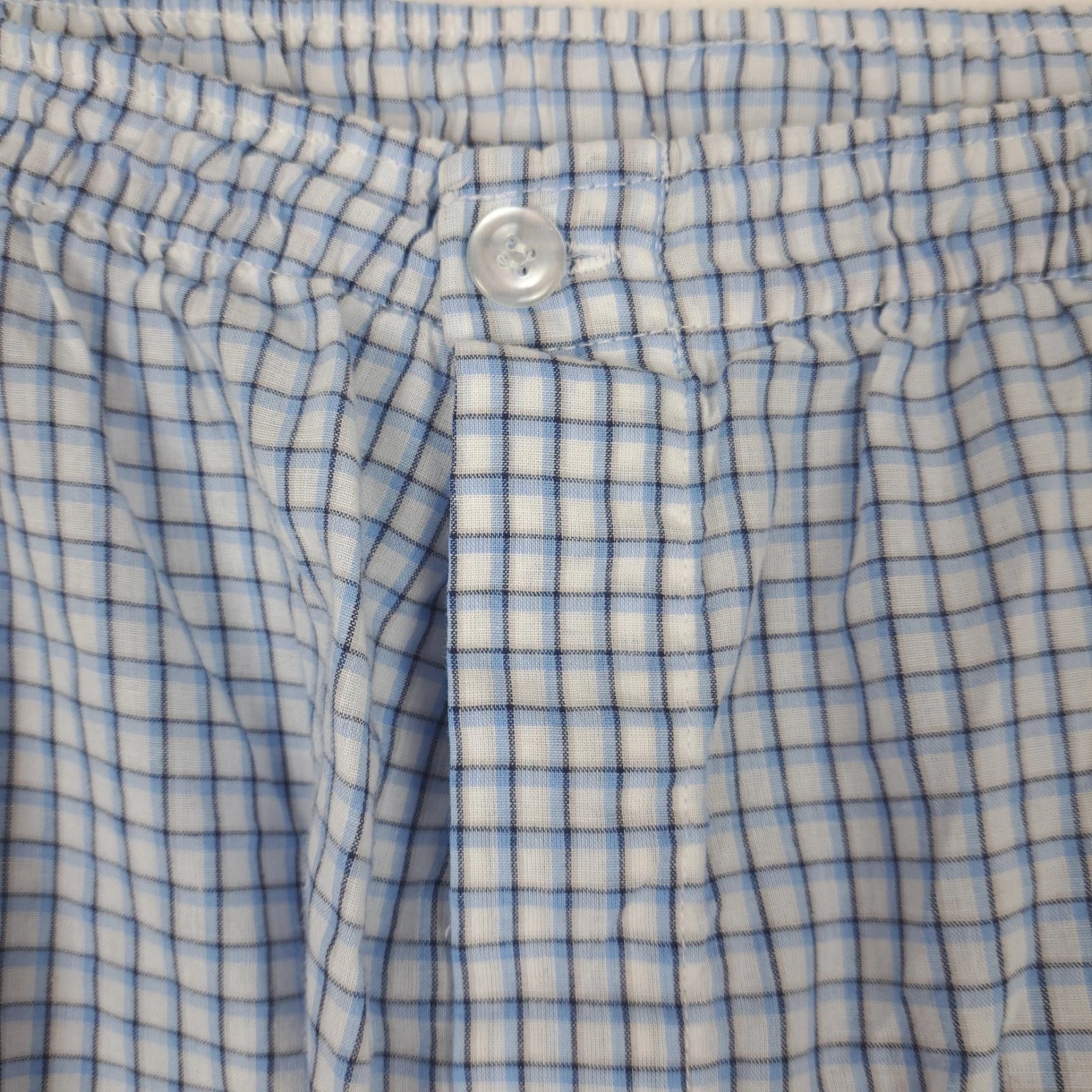 Geoffrey Beene Pajama Set XL Blue Plaid Button Long Sleeve Altered Short   *READ
