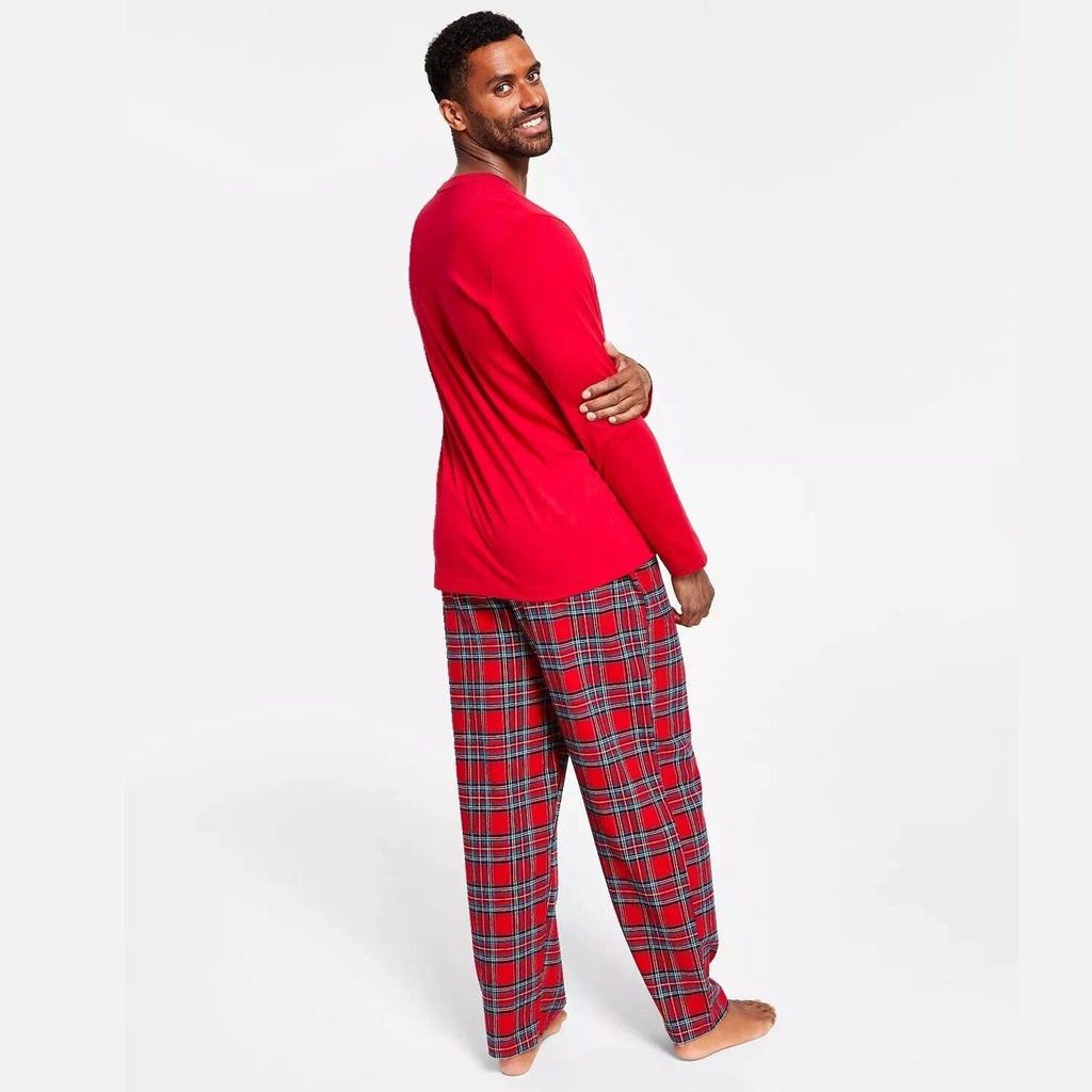 Family Pajamas Men's Red Brinkley Plaid Flannel Lounge Henley Pajama Set Size S