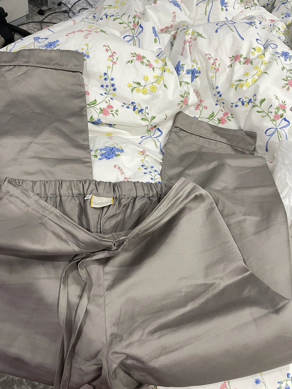 Quagliotti Italy New 2pc Men Pajamas L/XL Grey Taupe 100% Cotton Sateen