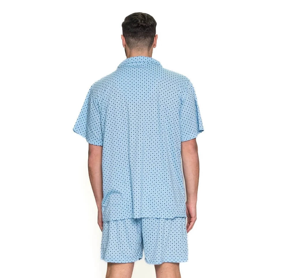 Mens Blue Diamond Print Short Sleeve Summer Cotton Pjs Pyjama Set