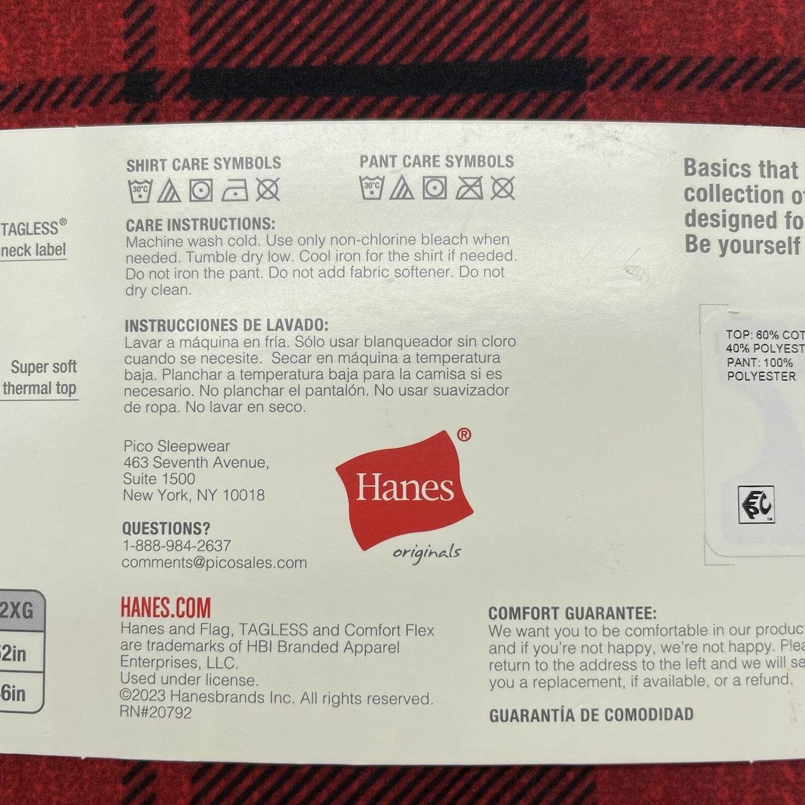 L Hanes Originals Men's 2 Pc Comfort Fleece Sleep Pajama Set Red Check Red LARGE