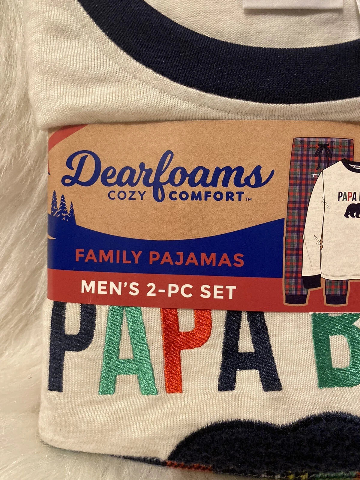 Dearfoams “Papa Bear” Pajamas Men’s Size Small Two Piece Pajama Set Plaid Pants