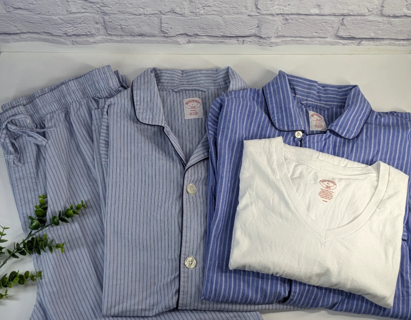 CLASSIC LOT 4!😍Vtg Brooks Brothers L/XL Striped Pajama Set Mens Button Piping