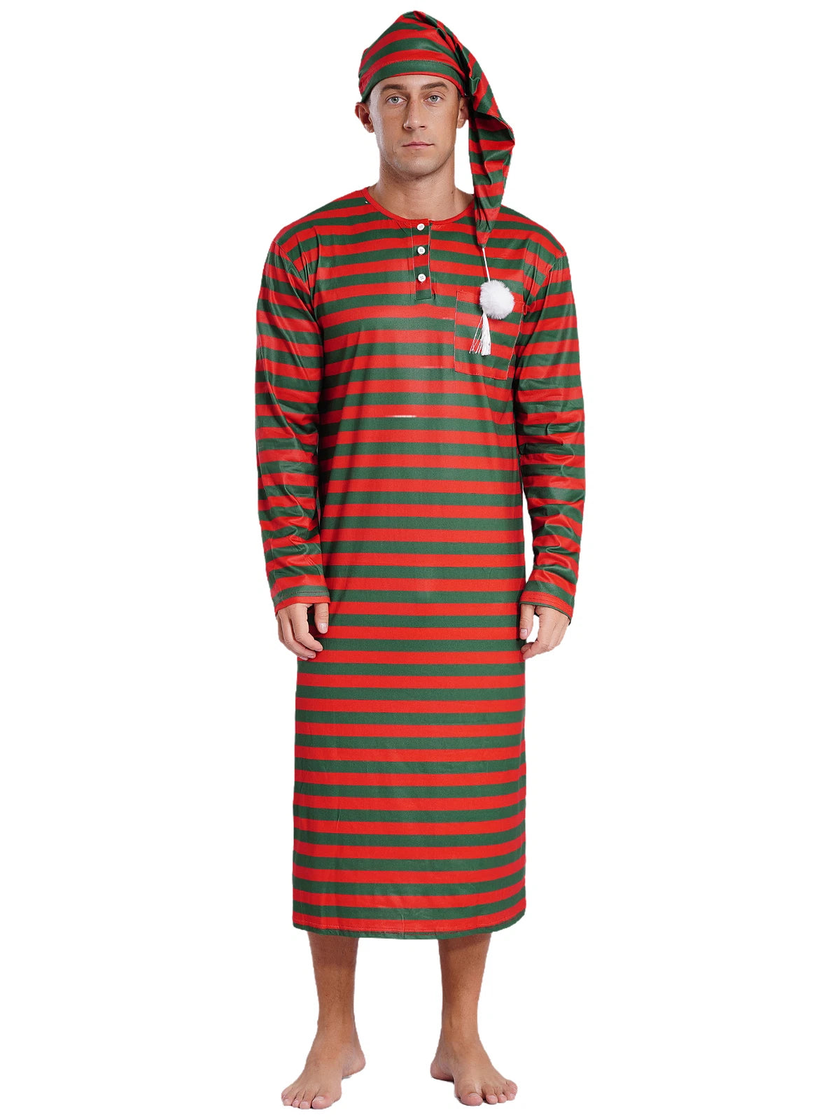 Mens Robe + Hat Set Raves Nightwear Christmas Bathrobe Sissy Home Dress-