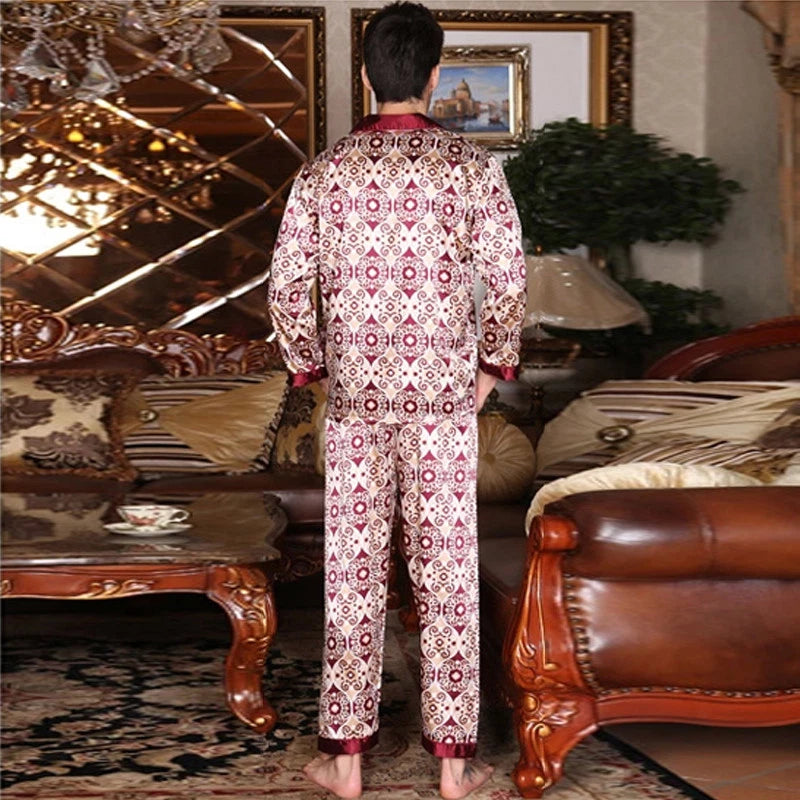 NWT 2PCS Mens Silk Satin Pajamas Sleepwear Pyjamas PJS Long Sleeve M029 M L