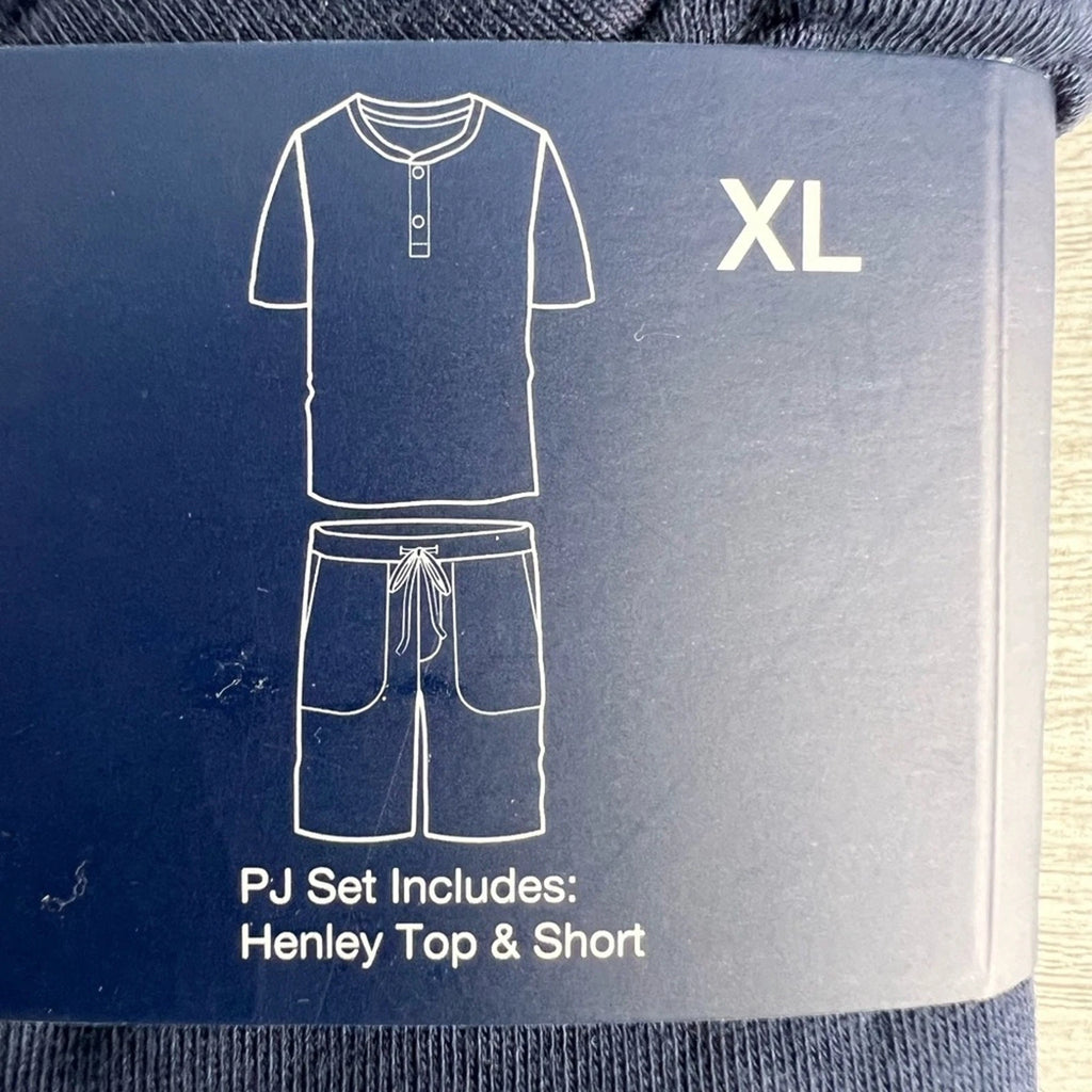 GAP Men's 2-Pc. Heathered Henley Shirt & Shorts Pajama Set Dark Blue Size XL