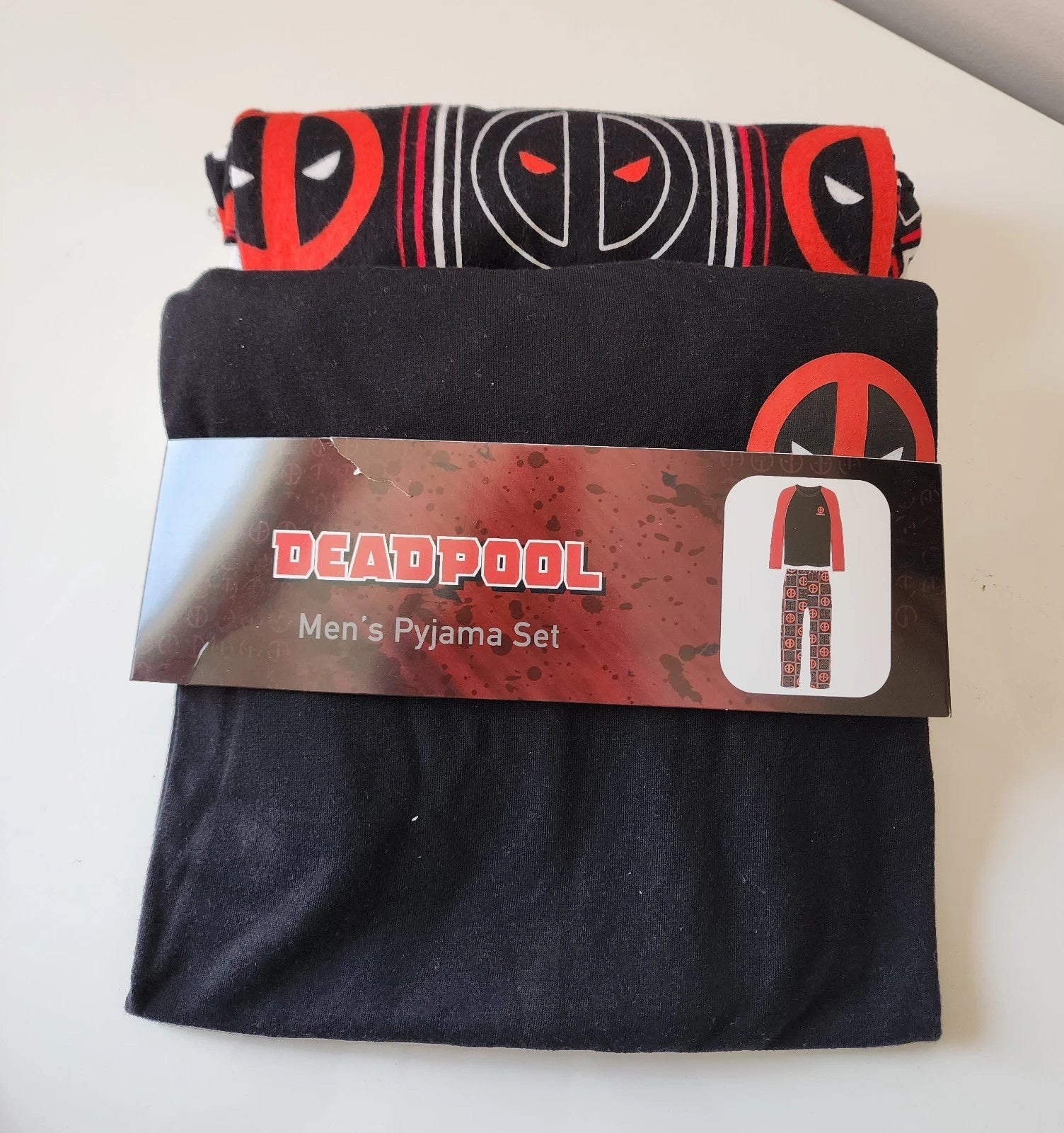 Marvel Deadpool Mens Black Printed 2 Piece Long Sleeve Pyjama Set Size XL New