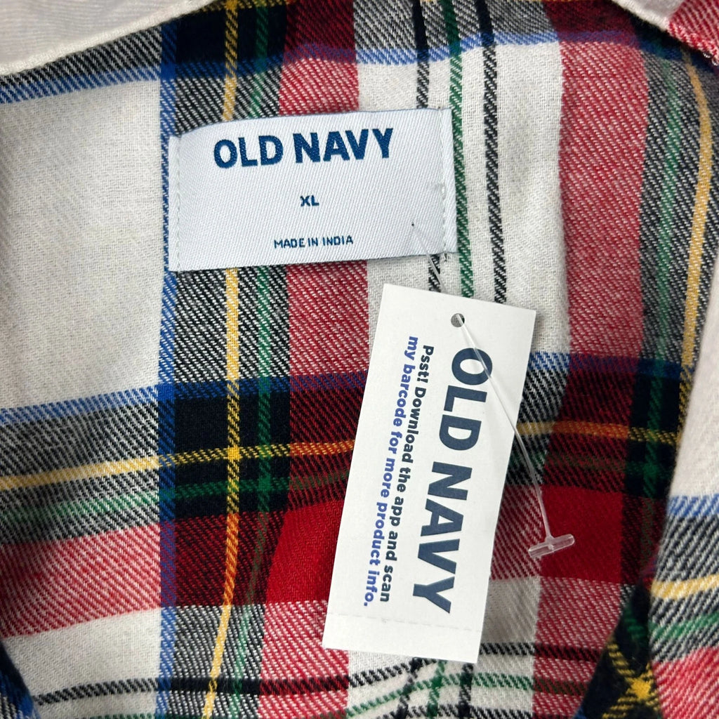 Old Navy Pajama Set Mens XL Red Plaid Button Up Long Sleeves Shirt Pant NWT