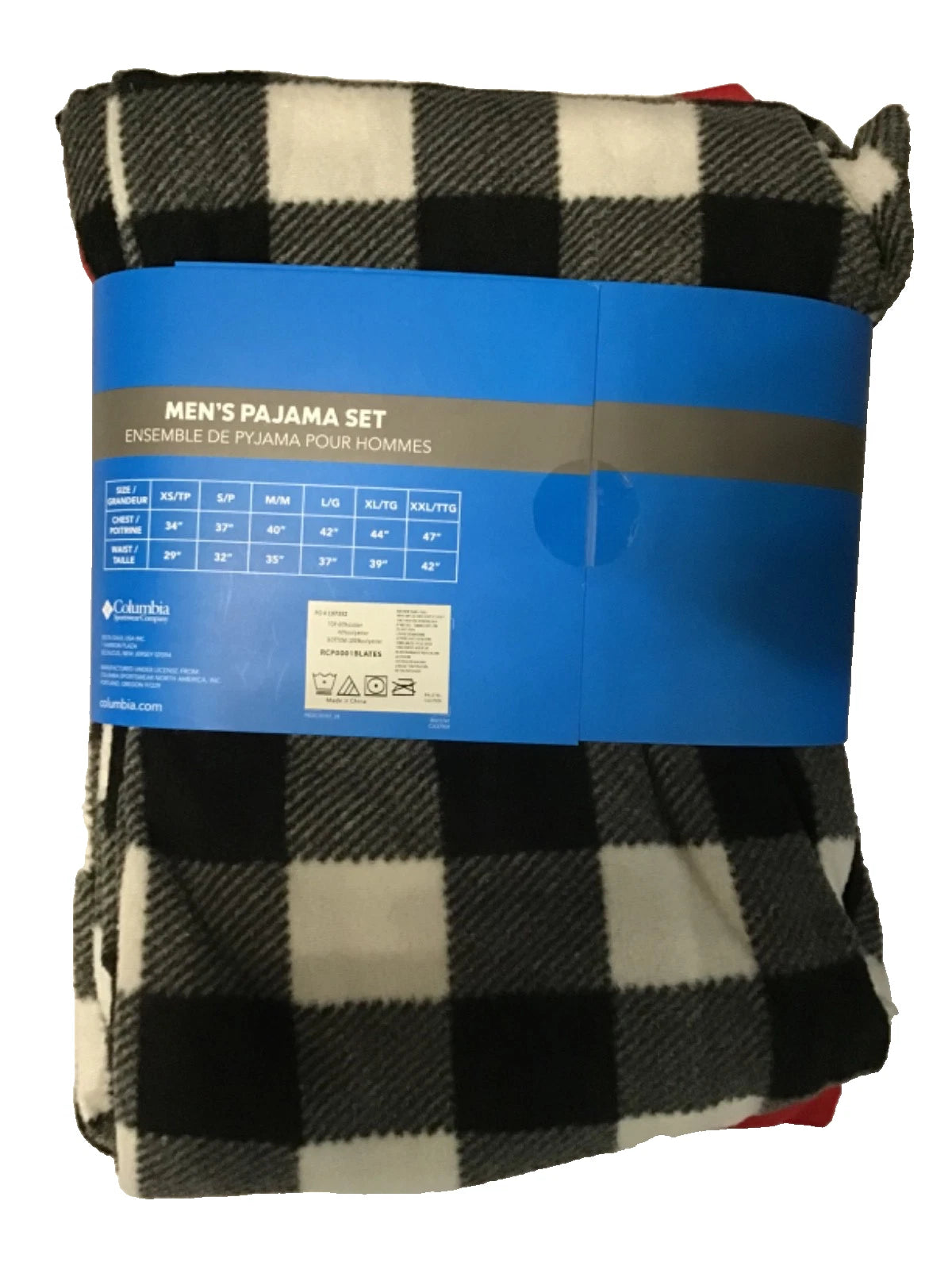 Columbia Men's Pajama Set Small Red/Black Bear Image Long Top and Bottom NEW