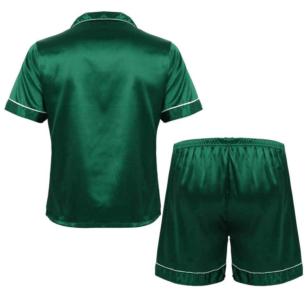 Men's Short Sleeve Satin Pajama Set with Shorts Classic Sleepwear Loungewear