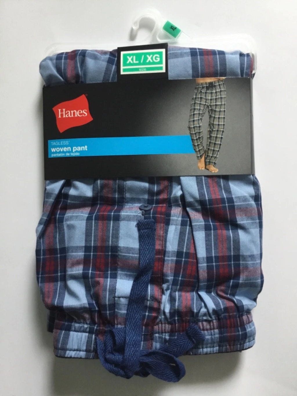 Hanes Men's Pajama Pants Sleepwear Blue Plaid Cotton Blend Size XL