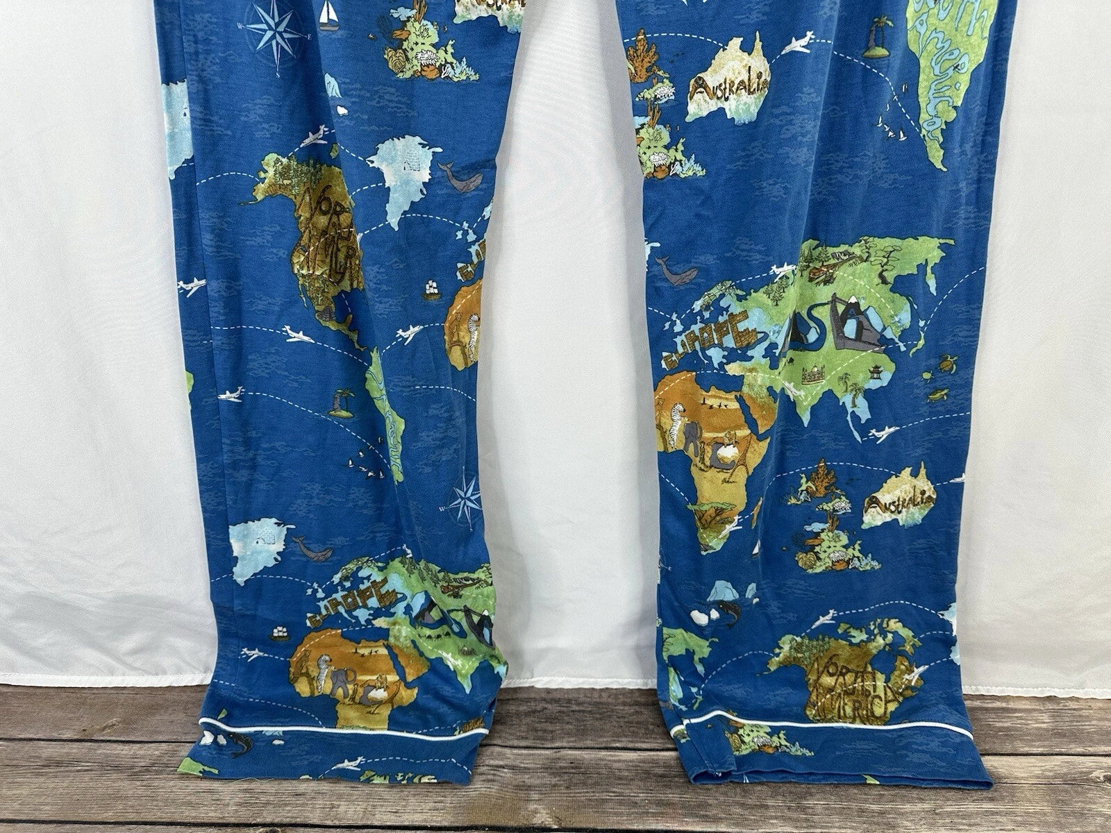 Bedhead Pajamas x Apollojets Pajama Set Mens Size XLXT Blue World Map Packable